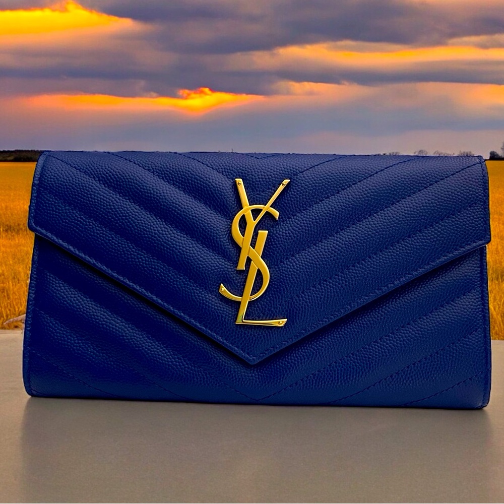 Saint Laurent YSL CASSANDRE MATELASSÉ LG FLAP WALLET IN GRAIN DE POUDRE LEATHER